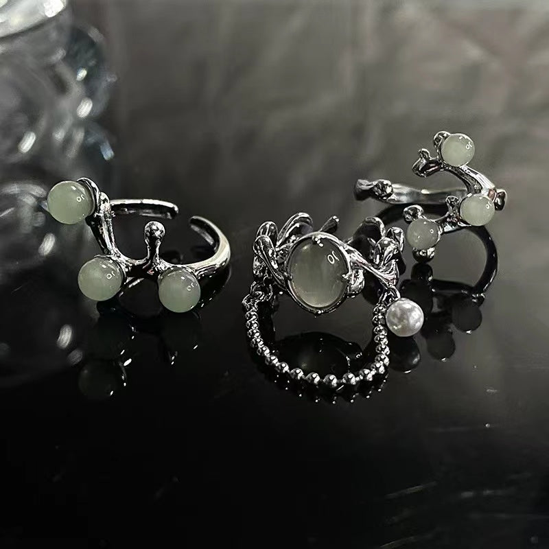 Niche design chain simple gemstone premium feeling light luxury ins style open ring