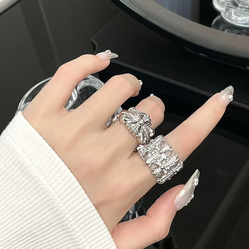 Niche design sense ins cold wind cross vintage personality fashion heavy ring