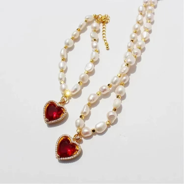 Natural freshwater real pearl peach heart clasp chain