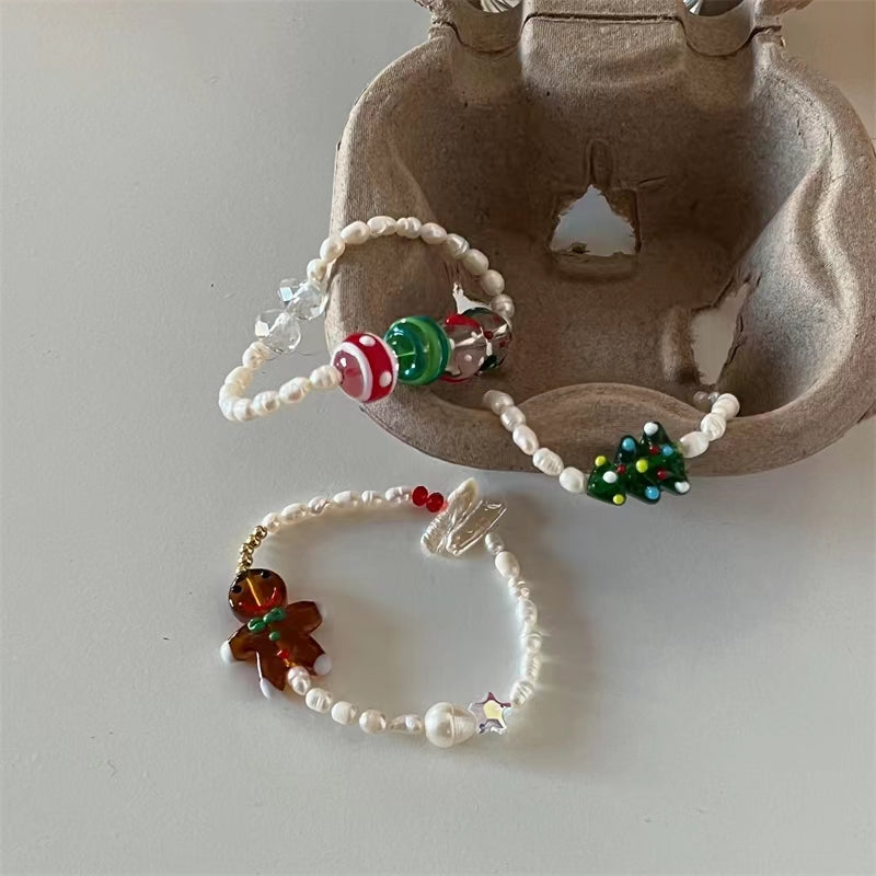 Christmas series pearl Christmas tree gingerbread man pearl beads mix and match bracelet new female