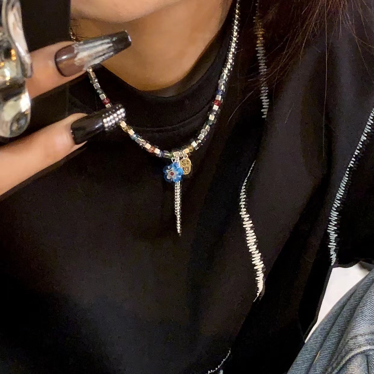 Colorful beaded necklace new female explosive collarbone chain