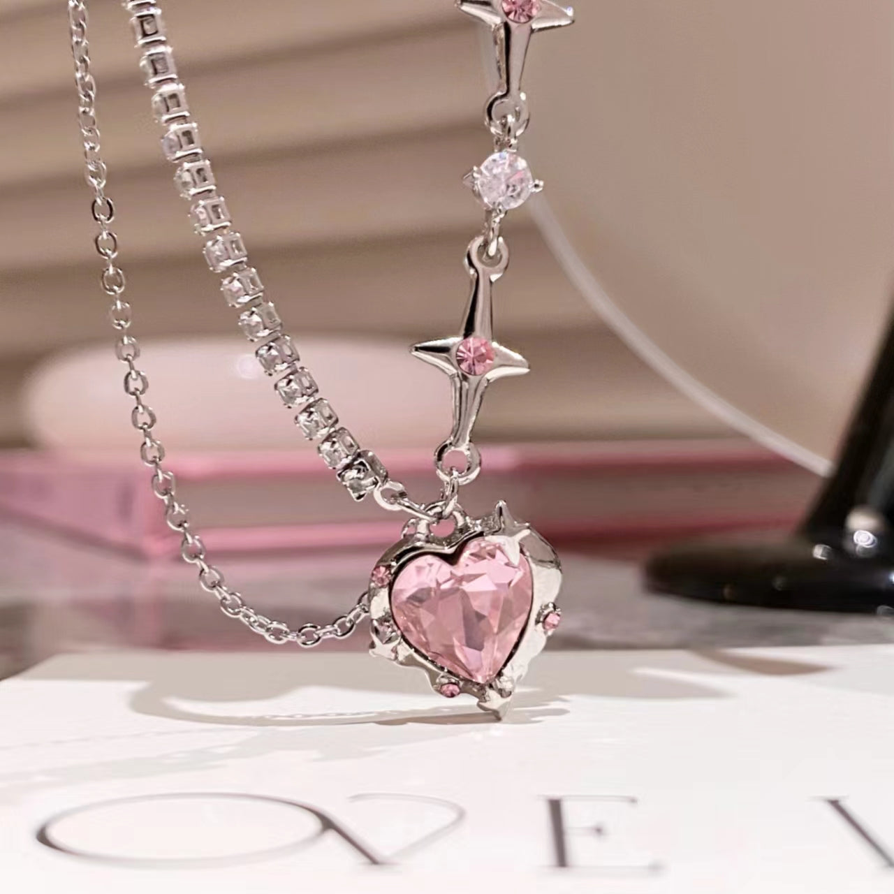 hot pink diamond love star mango patchwork diamond chain
