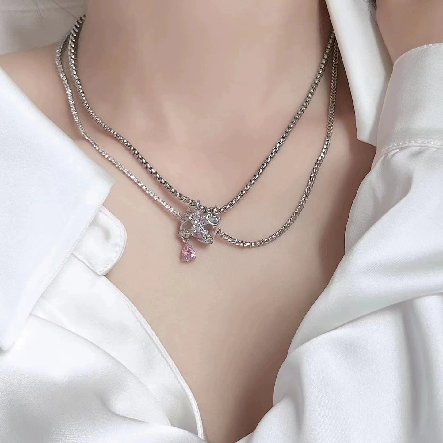 Double layered resin zirconia necklace
