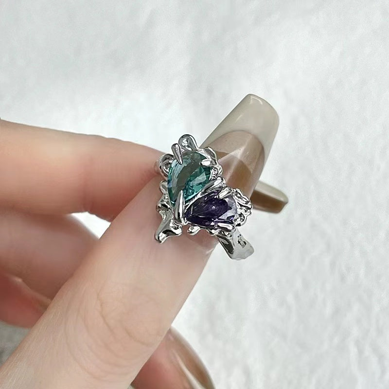 Colored gemstone love ring niche design premium feeling light luxury sweet open ring