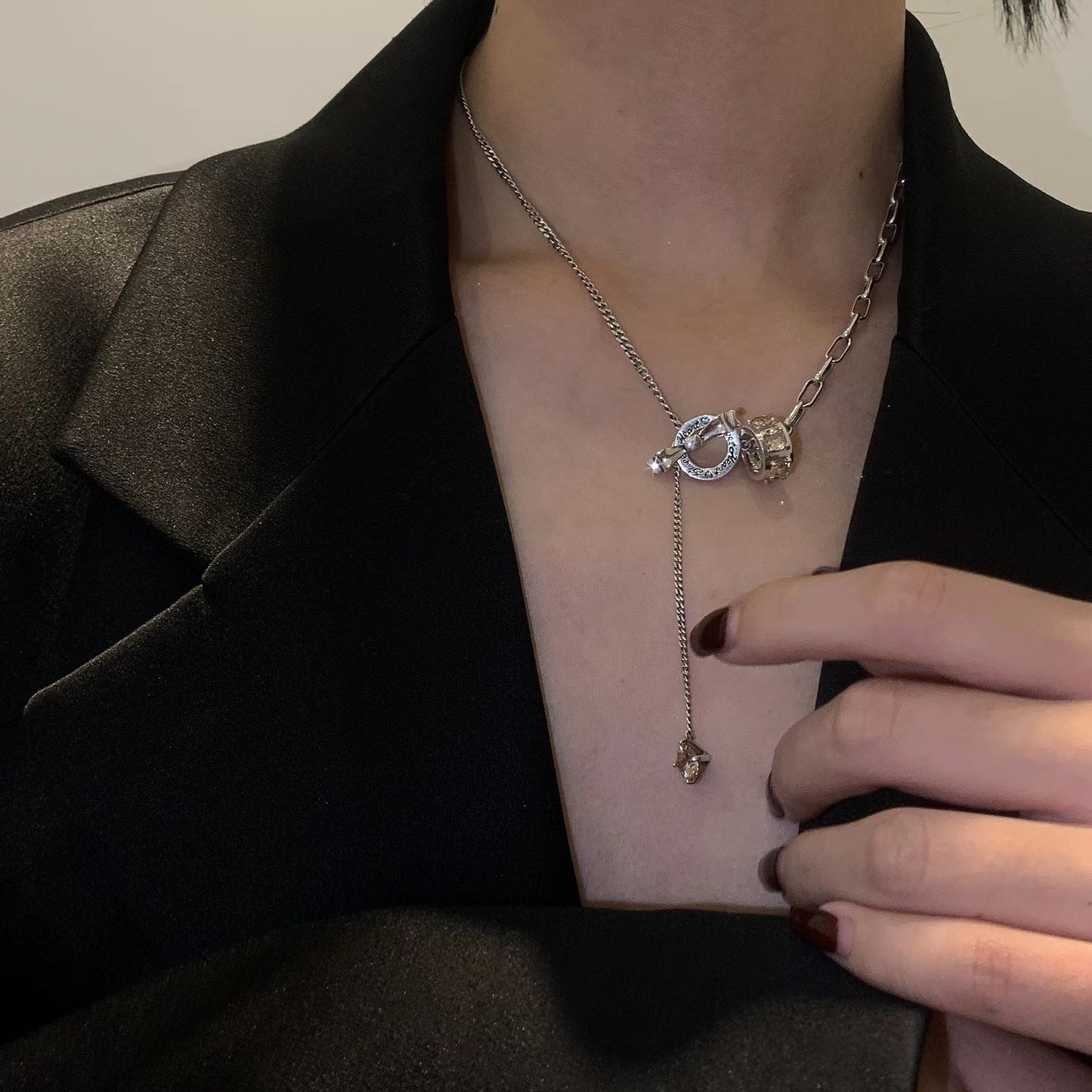 s925 sterling silver zirconia OT buckle bow necklace sweater chain female autumn and winter light luxury niche design sense fashion senior
