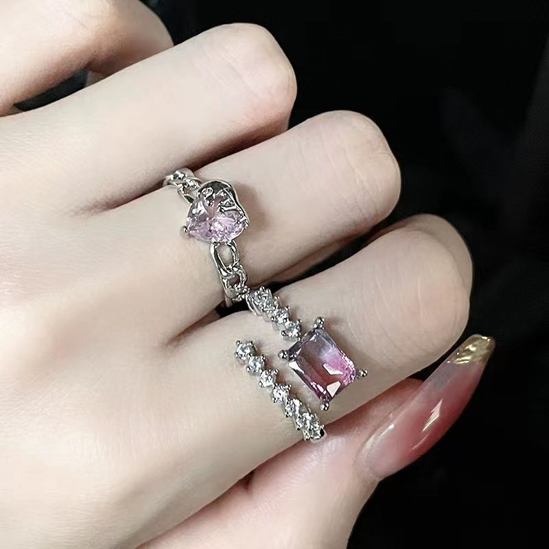 Niche design pink diamond zircon sweet ins cold style high sense ring