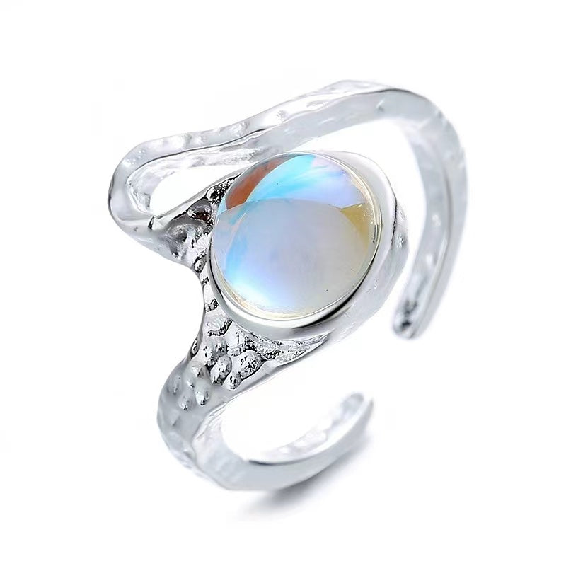 In stock moonstone opening niche design sense ins cold wind simple personality gemstone senior sense index finger ring