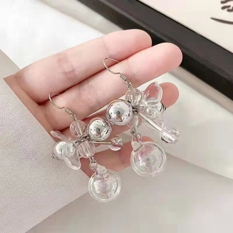Bubble exaggeration transparent glass water ball earrings