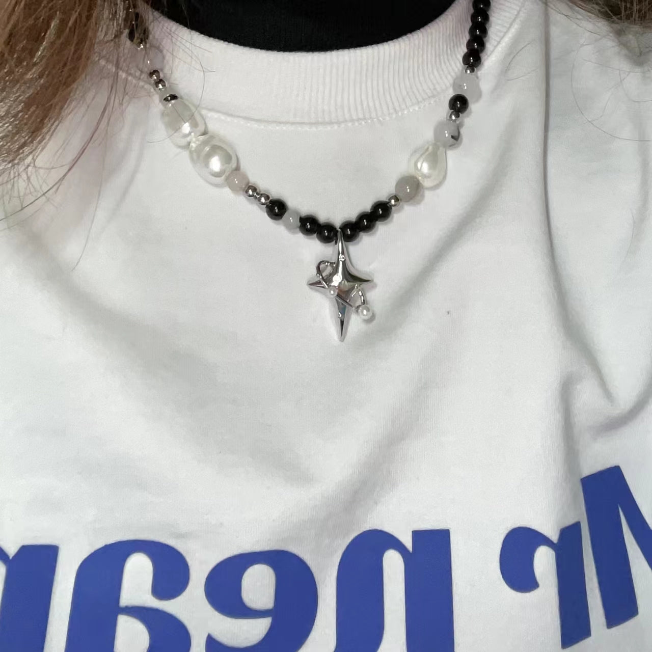 Astral series couple black and white pearl necklace
