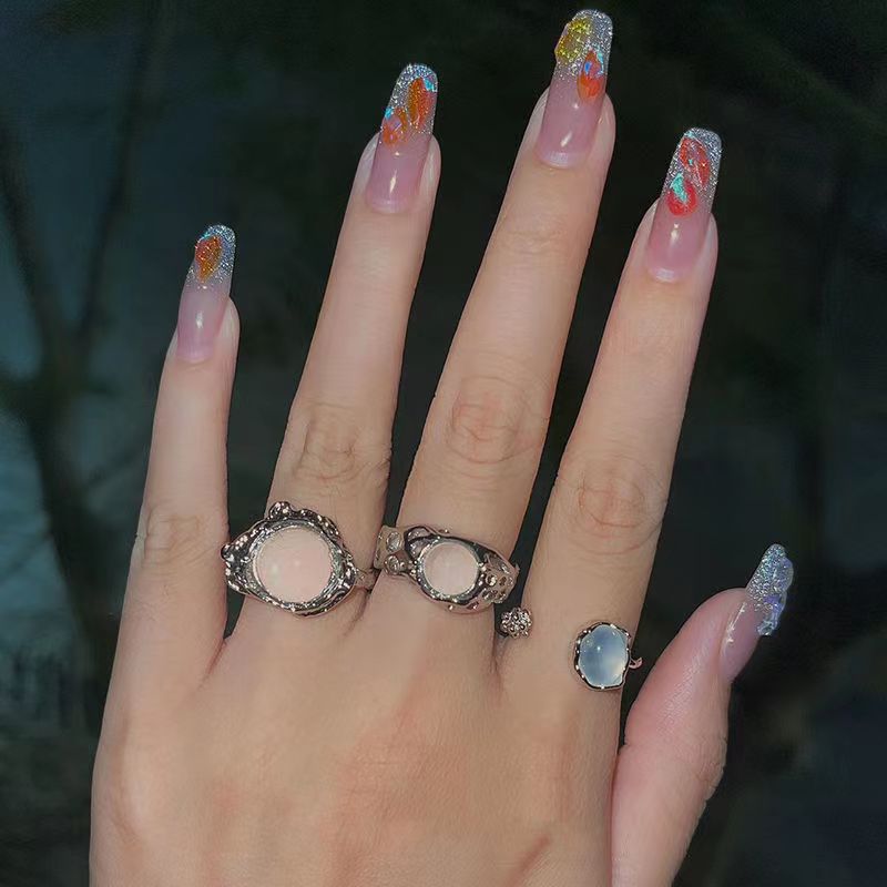 S925 silver ring moonstone ring irregular ring