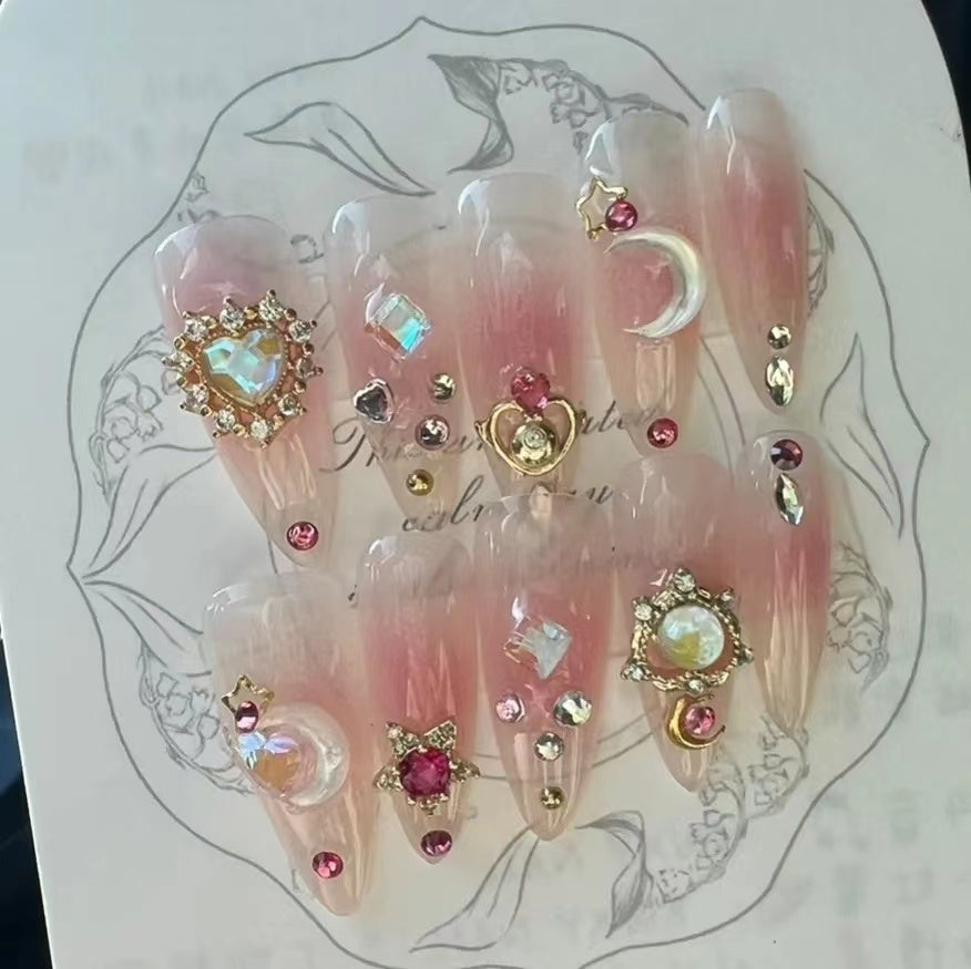 Ice moon wearing nail patch finished beautiful girl wear white nail