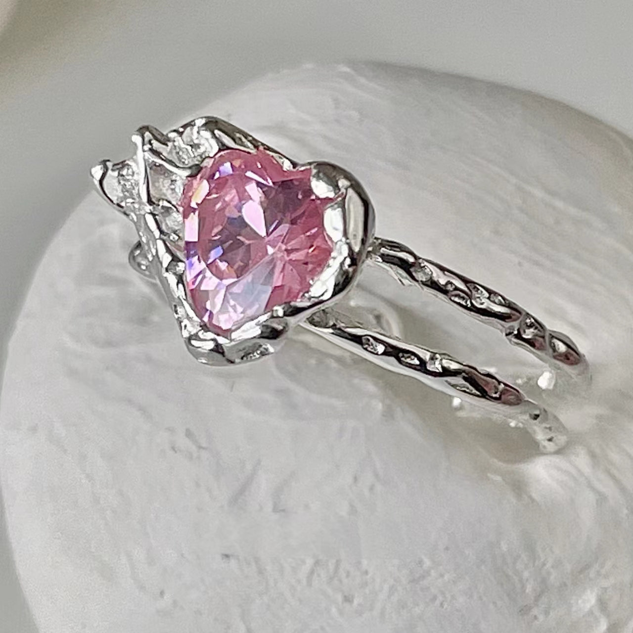 Spicy Sweetheart 925 Sterling Silver Pink Diamond Love Ring