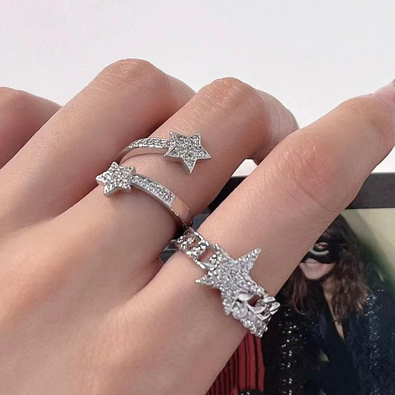 Meteor ring cold wind inlaid zirconia small fragrant wind star open ring