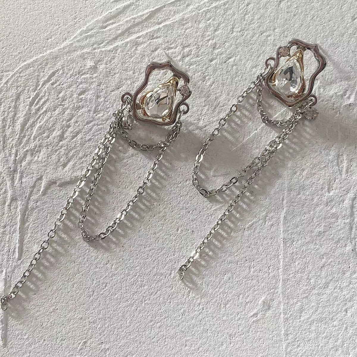 S925 silver needle large zircon tassel Chain Earrings