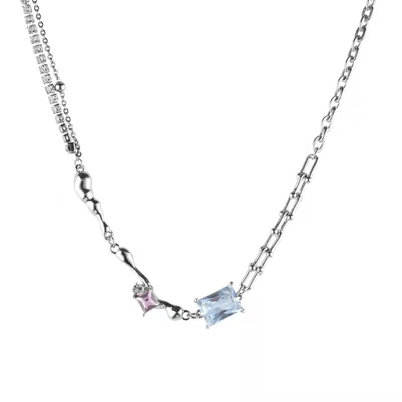 Diamond round silver collarbone chain