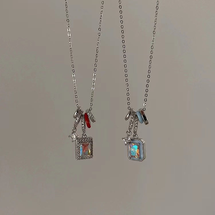 Niche design geometric square oil drip zirconia pendant necklace