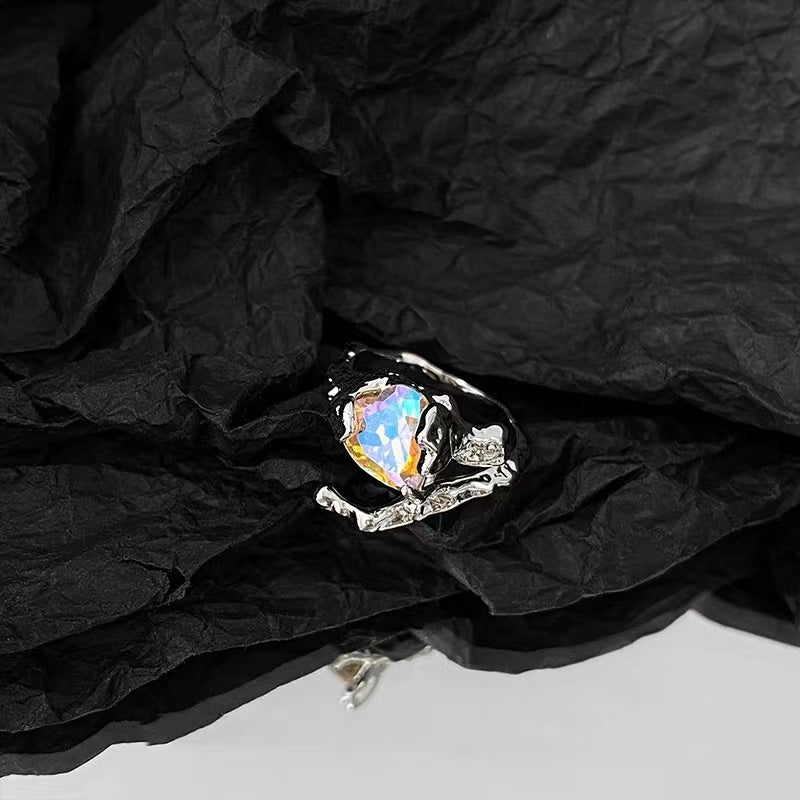Sparkling gemstone open ring women ins niche design sense personality ring