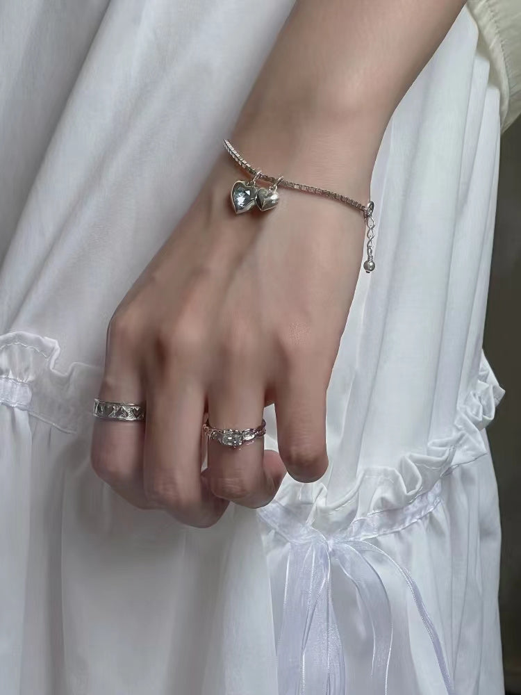 Hand made original design S925 silver exquisite heavy industry Blue Zircon Love Box Chain Bracelet (female)