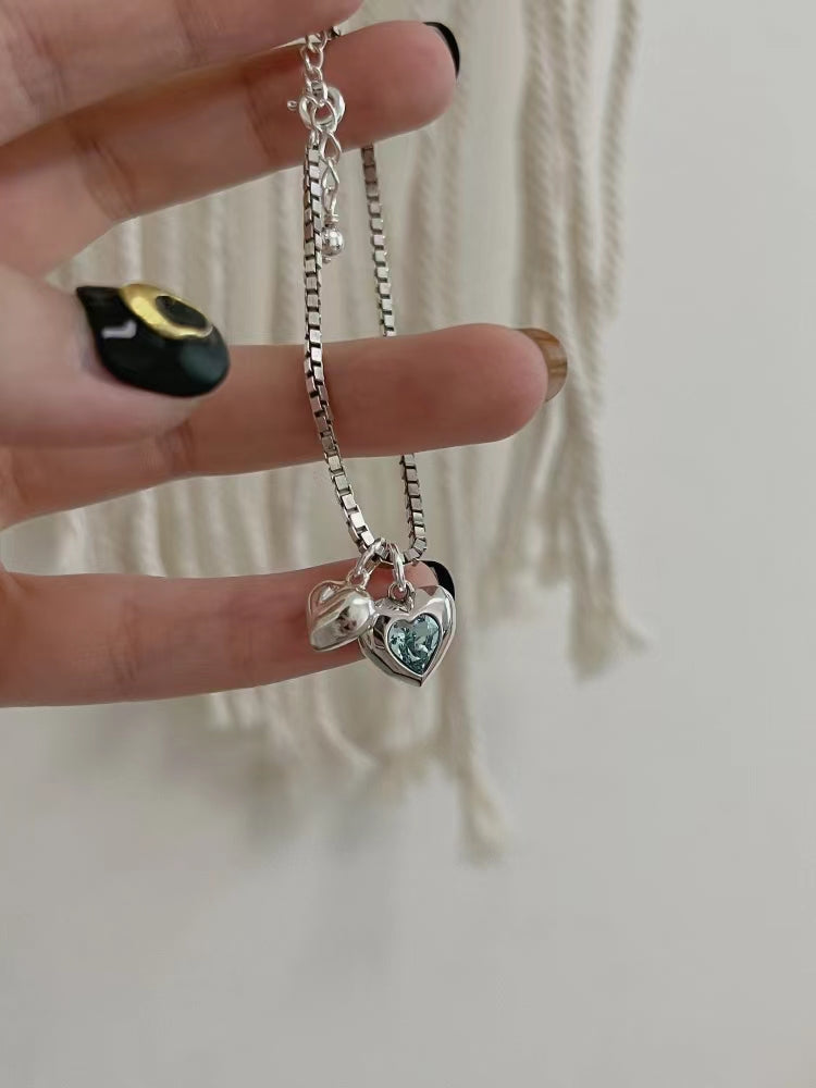 Hand made original design S925 silver exquisite heavy industry Blue Zircon Love Box Chain Bracelet (female)