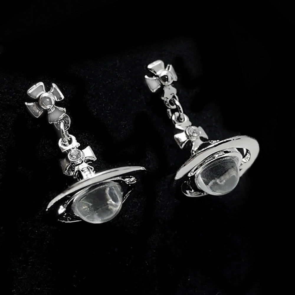Saturn Tide Earrings Transparent Crystal Water Drop Pendant Frisbee Earrings