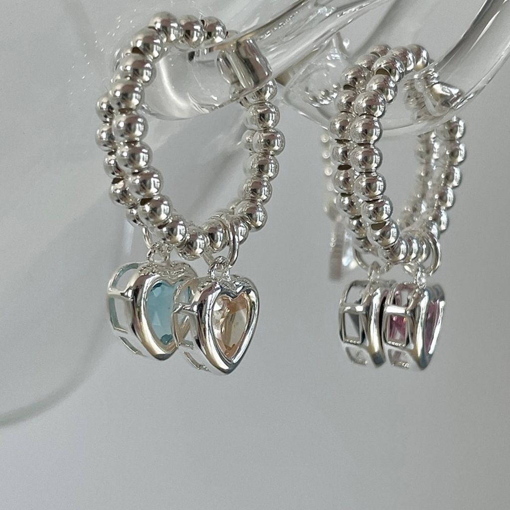 S925 Sterling Silver Colorful Loveable Beaded Ring Jewelry High grade Design Ring Girl