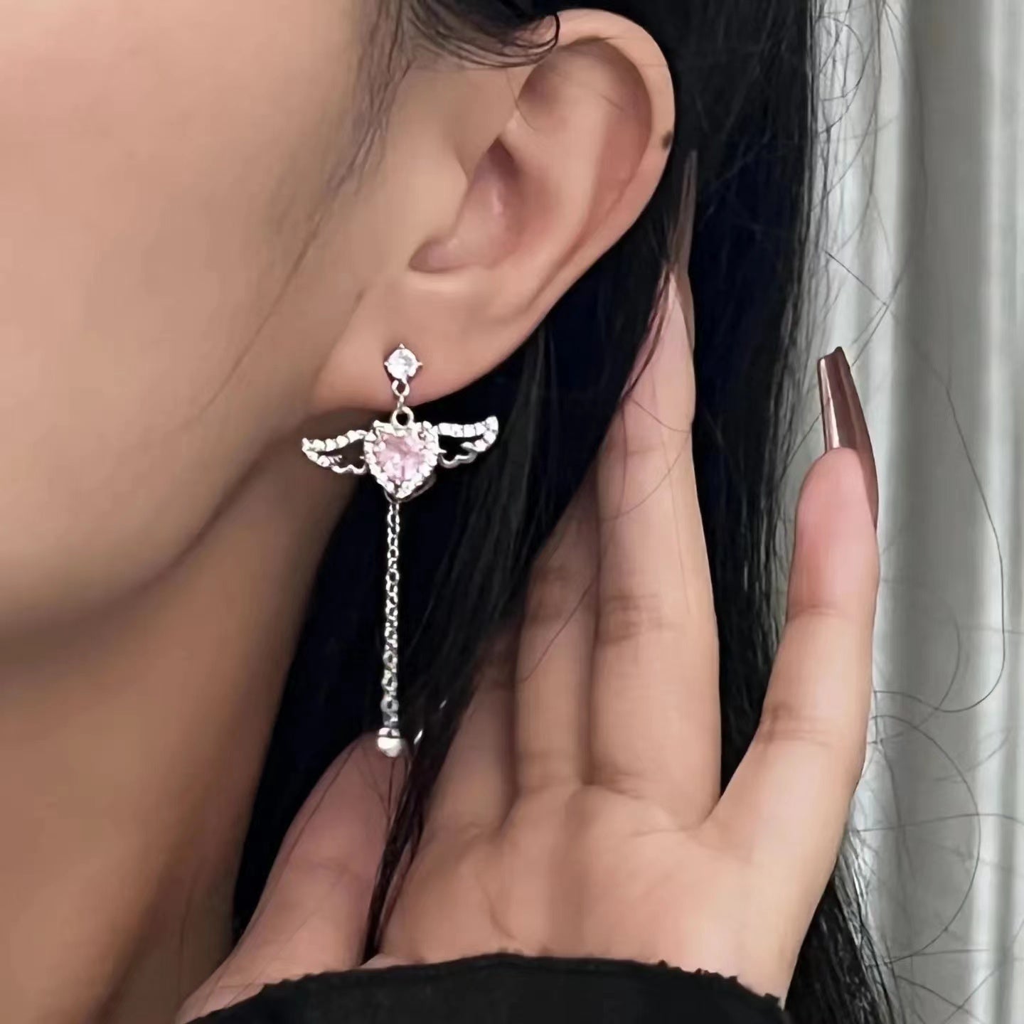 zirconia pendant love angel necklace female romantic collarbone chain ear