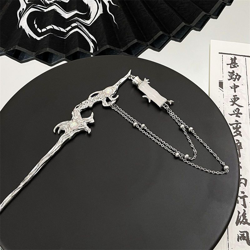 Bamboo pendant irregular new Chinese hairpin female inlaid with opal temperament small hairpin