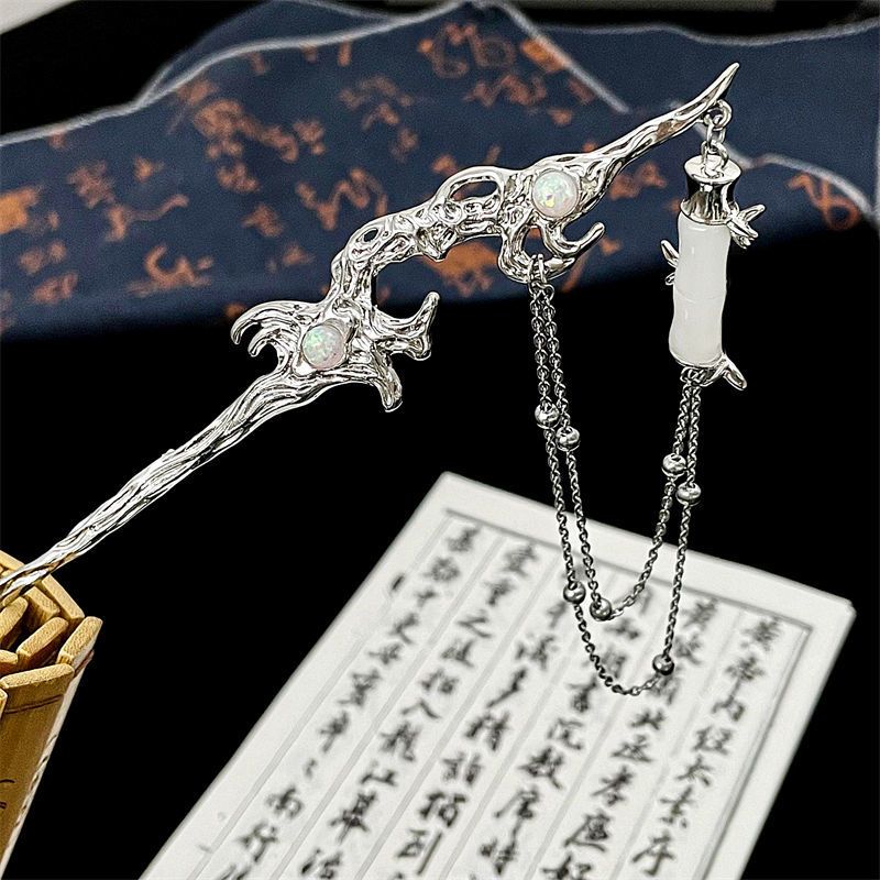 Bamboo pendant irregular new Chinese hairpin female inlaid with opal temperament small hairpin