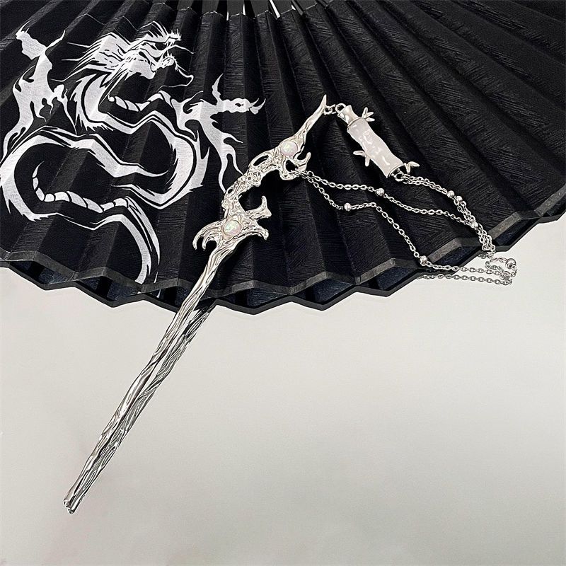 Bamboo pendant irregular new Chinese hairpin female inlaid with opal temperament small hairpin