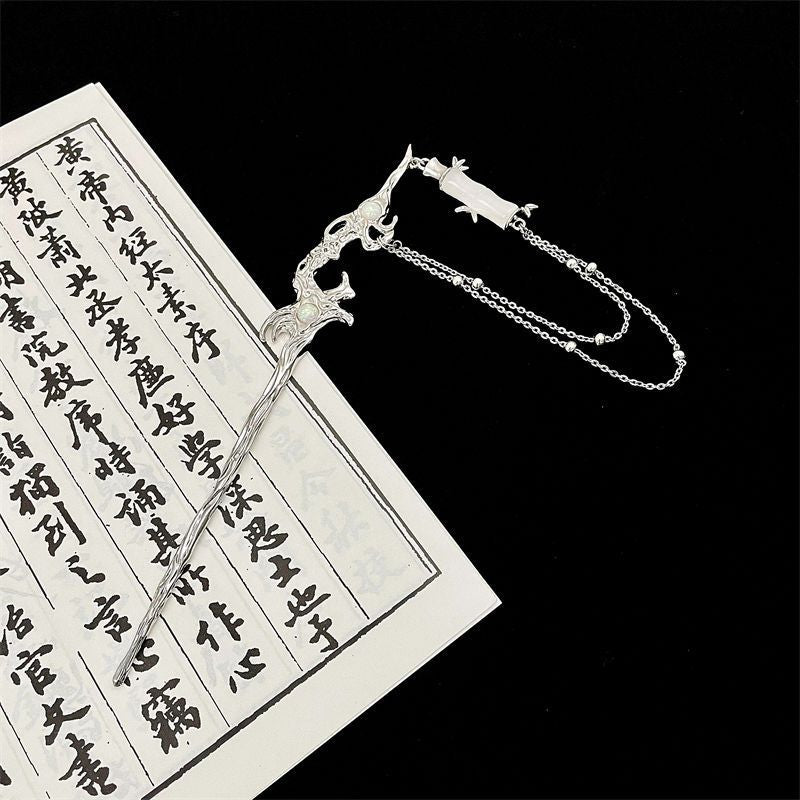 Bamboo pendant irregular new Chinese hairpin female inlaid with opal temperament small hairpin