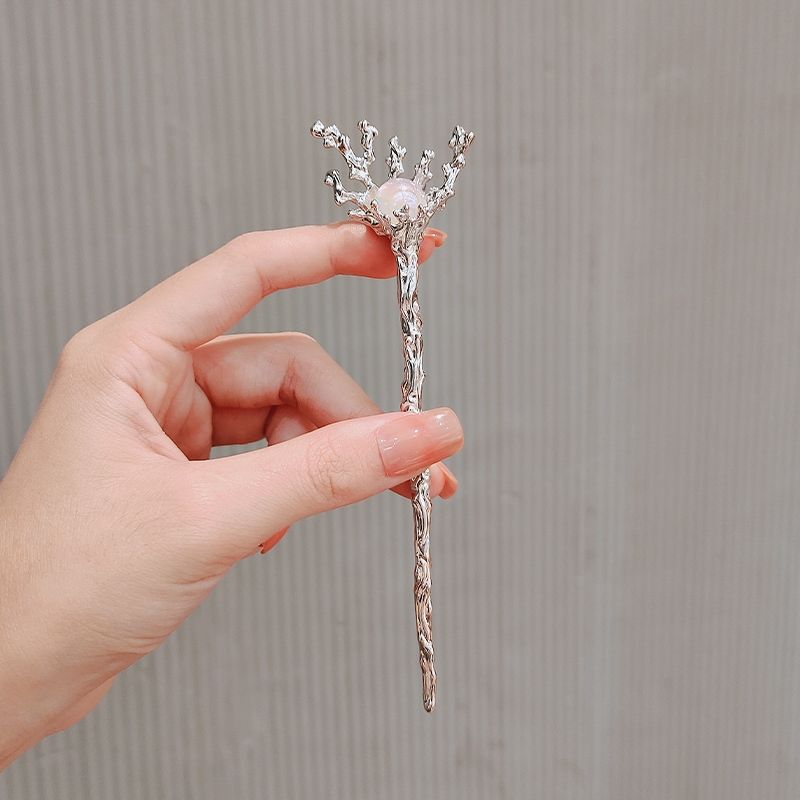 Temperament Ancient style Pearl Hairpin Advanced sense Simple modern hairpin Women Chinese cheongsam Pan hair Retro hairpin headdress