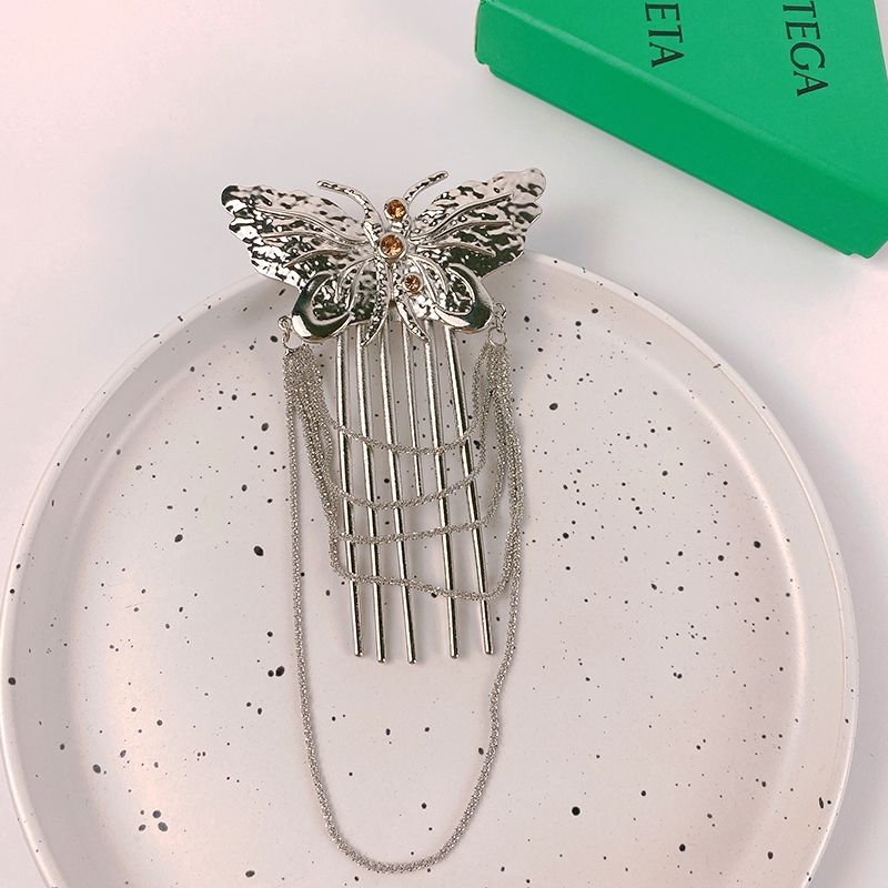 Ancient style high sense diamond inlaid butterfly tassel hairpin female minority modern u-shaped hairpin daily simple hairpin headdress