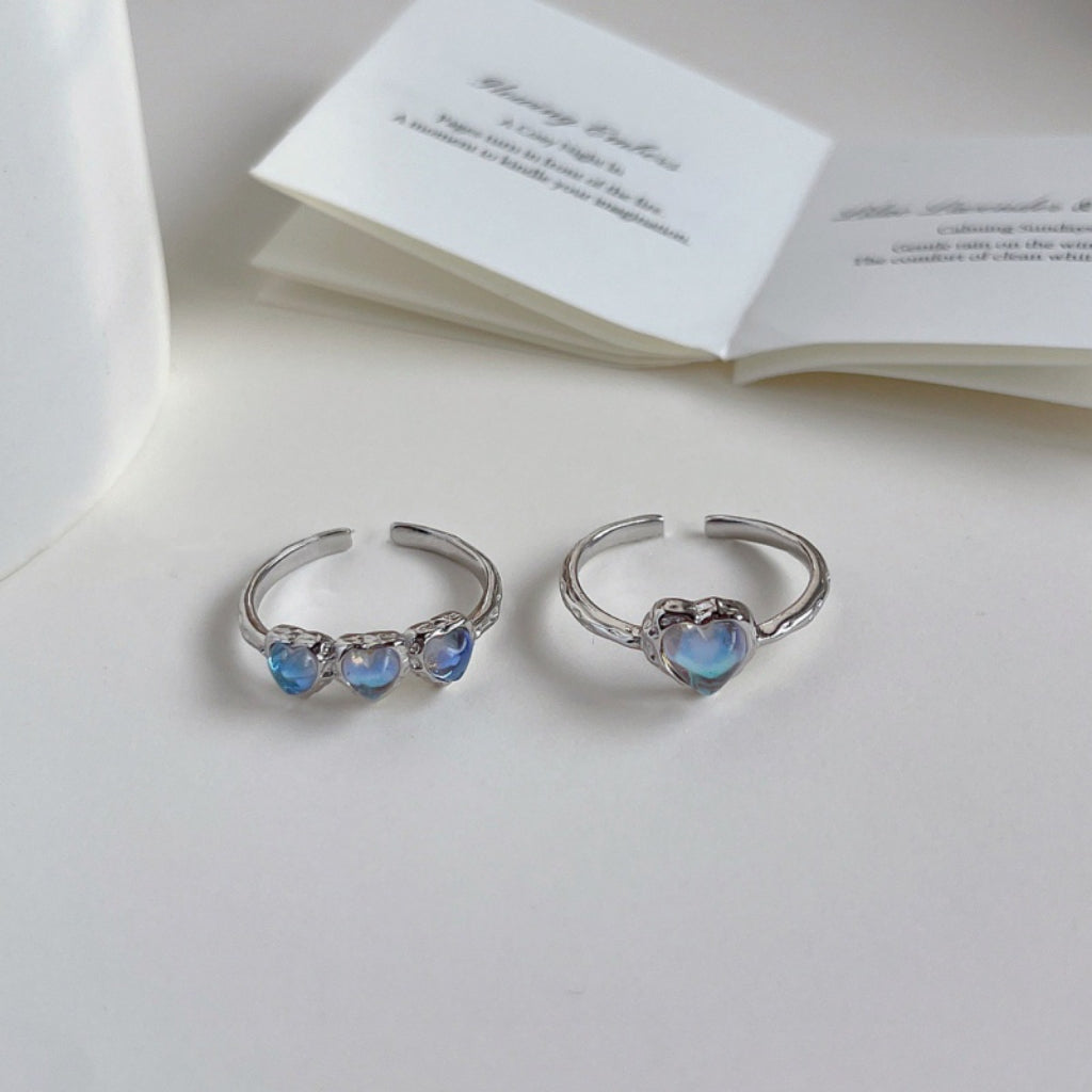 Moonlight Stone Love Ring Female ins Small Design Fantasy Shiny S925 Silver Open Ring Sweet and Cool