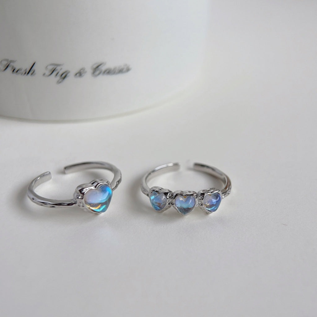 Moonlight Stone Love Ring Female ins Small Design Fantasy Shiny S925 Silver Open Ring Sweet and Cool