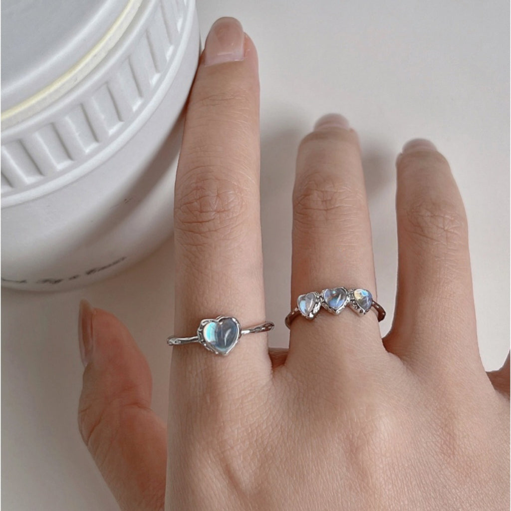 Moonlight Stone Love Ring Female ins Small Design Fantasy Shiny S925 Silver Open Ring Sweet and Cool