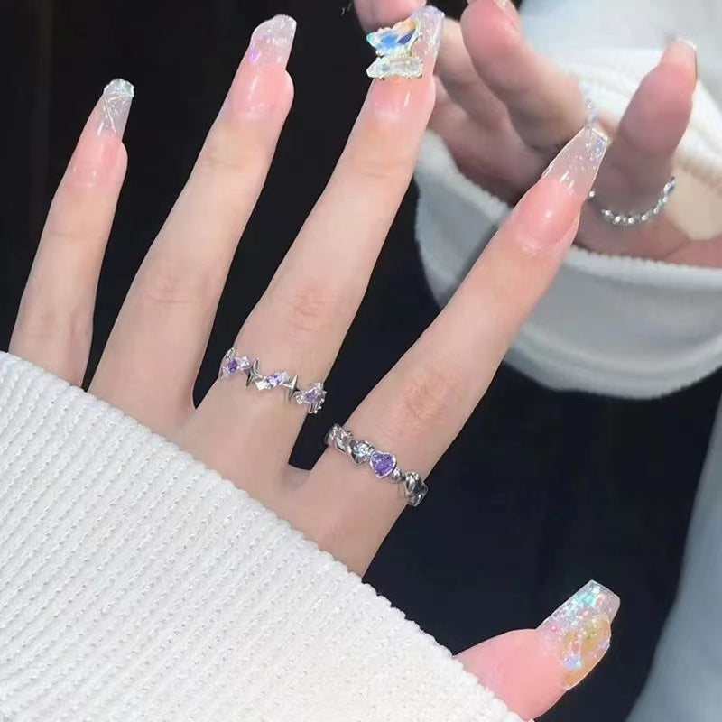 Purple Diamond Pair Ring Galaxy Brilliant Series Ring ins Sweet Style Love Four Star Index Finger Ring