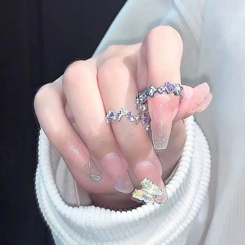 Purple Diamond Pair Ring Galaxy Brilliant Series Ring ins Sweet Style Love Four Star Index Finger Ring