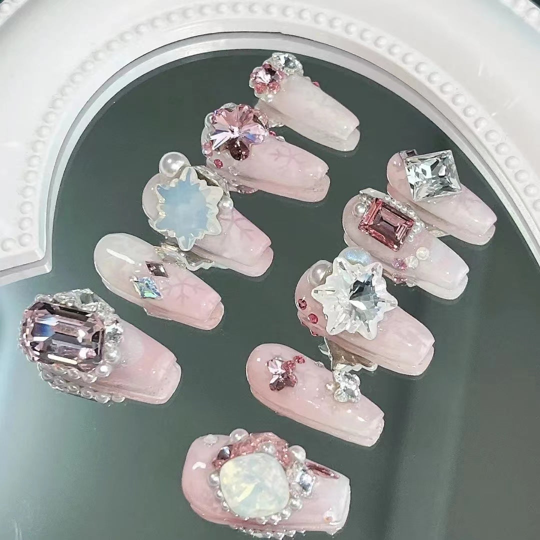 Unicorn Shijia Genuine Huazi Feifang Special Color Twisted Love Rose Powder Full Hands Nail Enhancement Style