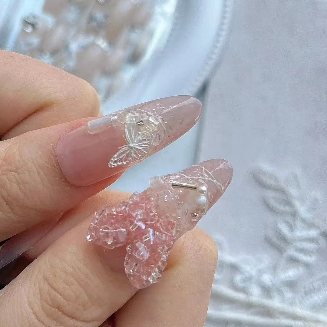 Wearing nail, pure handmade crystal butterfly, fairy, pure lust, high-grade feeling, temperament, female manicure, finished lazy manicure