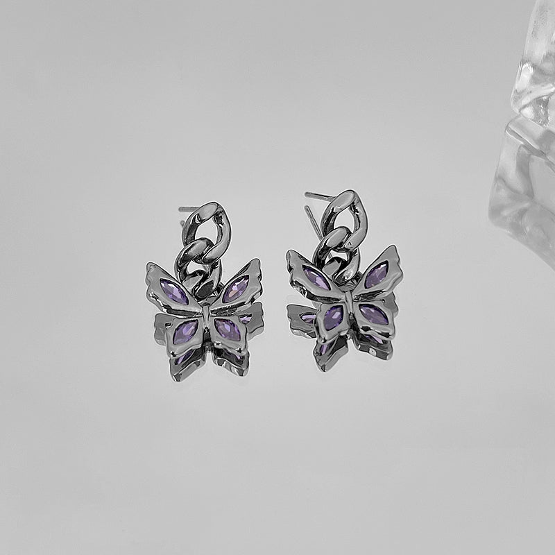 Black butterfly ring, female purple diamond inlaid with sweet cool personality, hot girl, small crowd adjustable index finger ring
