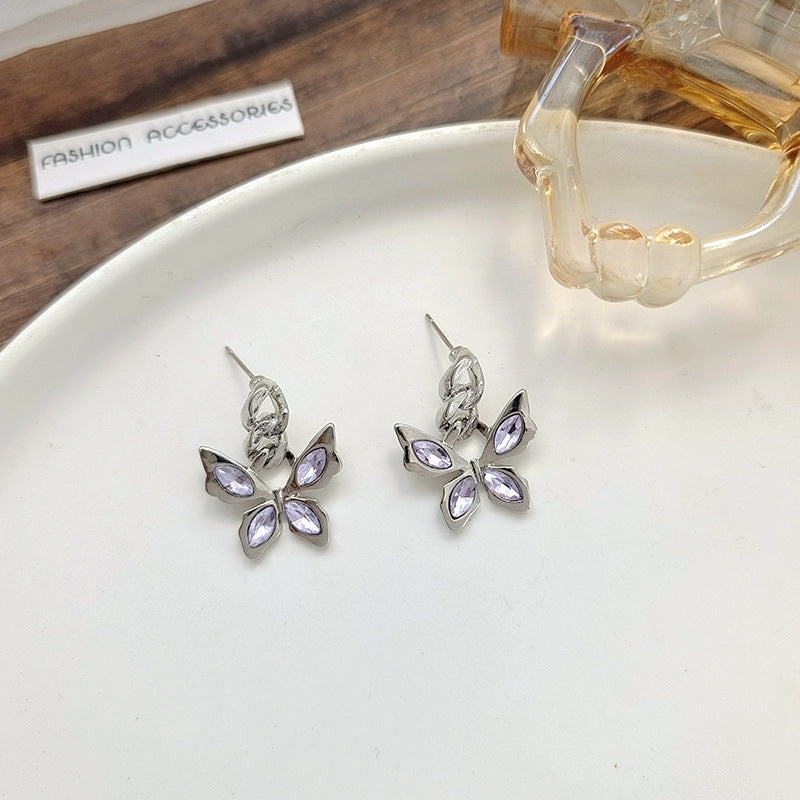 Black butterfly ring, female purple diamond inlaid with sweet cool personality, hot girl, small crowd adjustable index finger ring