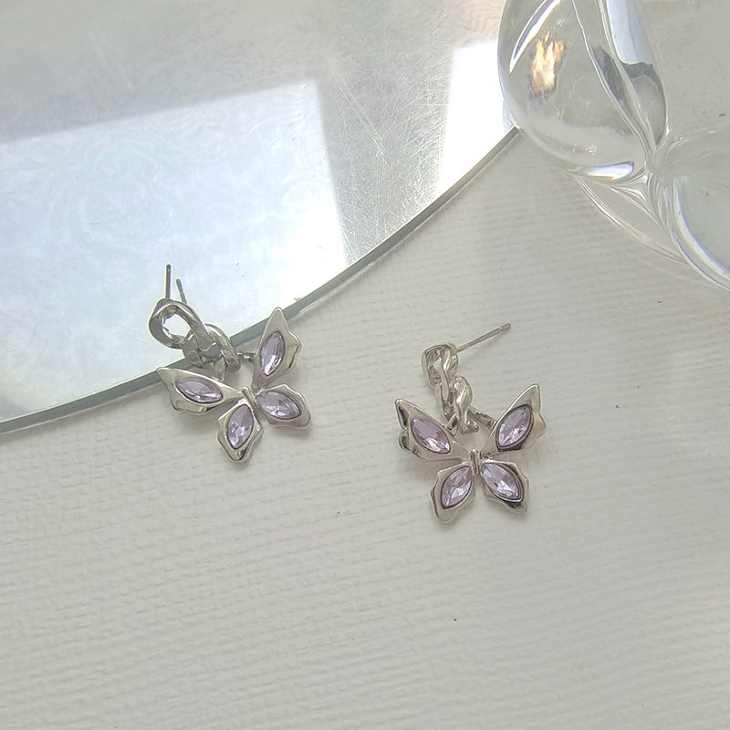 Black butterfly ring, female purple diamond inlaid with sweet cool personality, hot girl, small crowd adjustable index finger ring