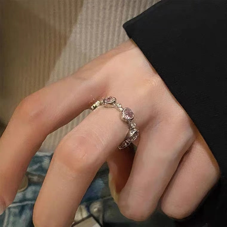 Pink diamond love ring female niche design premium feeling ring