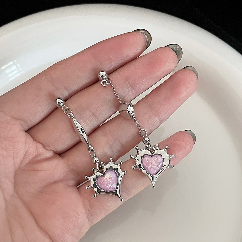 Self designed and creative asymmetric love earrings Sweet cool pink long earrings Hot girl earrings