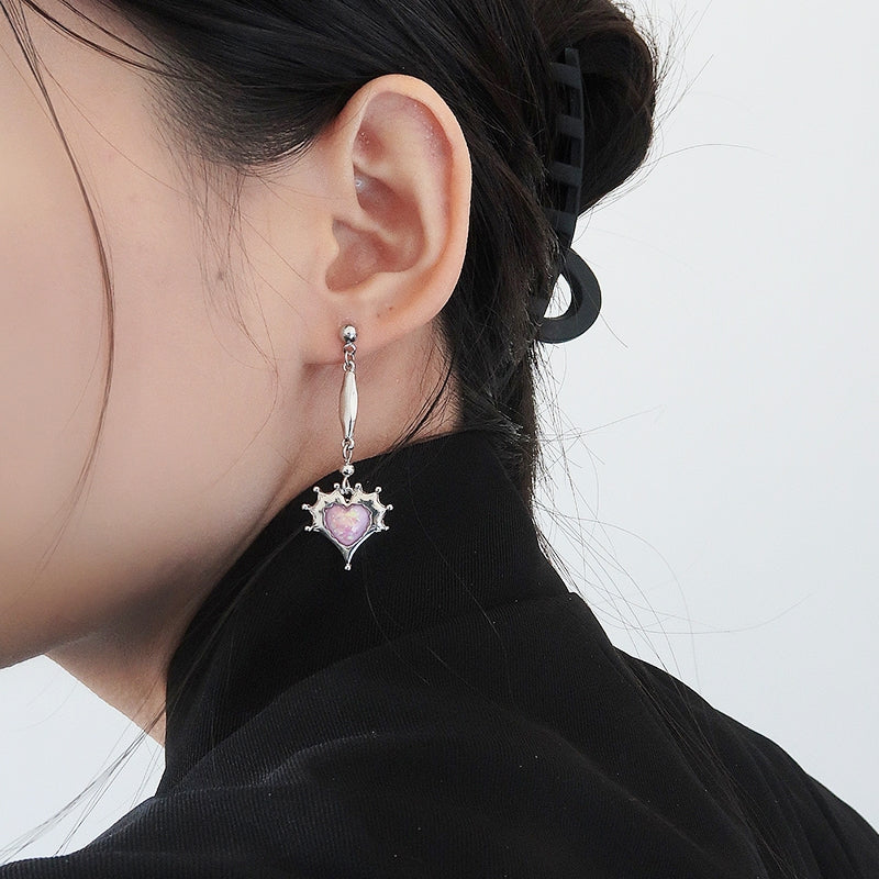 Self designed and creative asymmetric love earrings Sweet cool pink long earrings Hot girl earrings