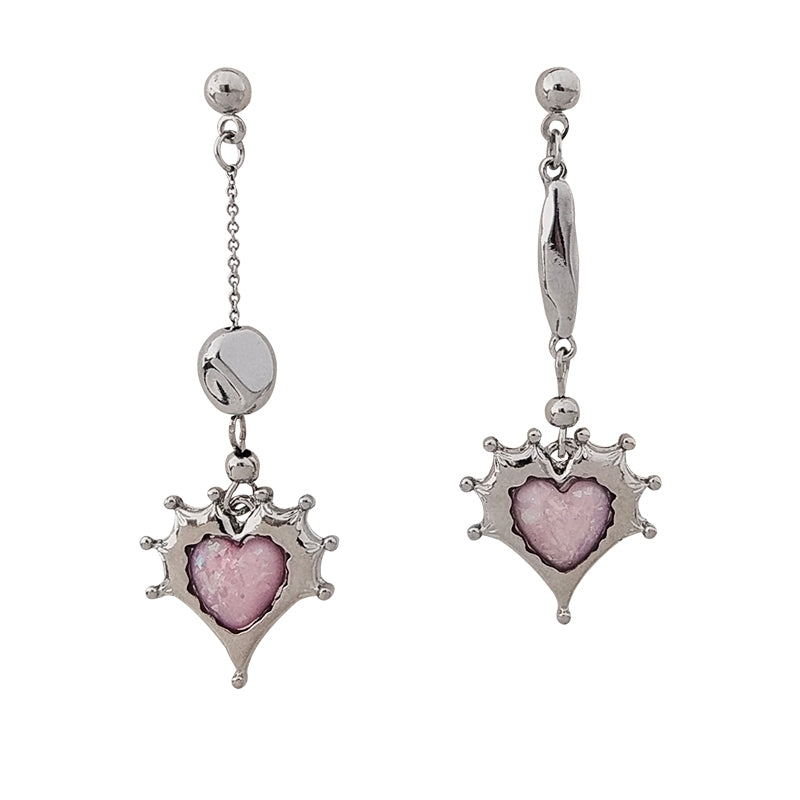 Self designed and creative asymmetric love earrings Sweet cool pink long earrings Hot girl earrings