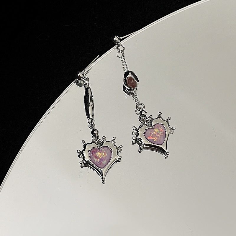 Self designed and creative asymmetric love earrings Sweet cool pink long earrings Hot girl earrings