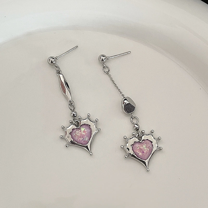 Self designed and creative asymmetric love earrings Sweet cool pink long earrings Hot girl earrings