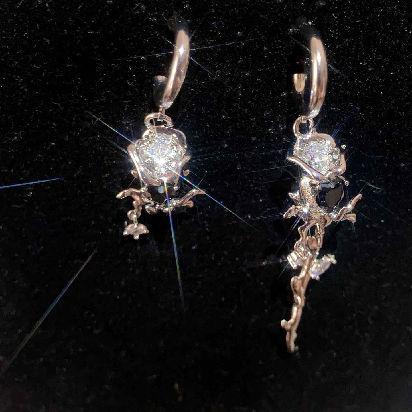 New asymmetric rose studded earrings cool