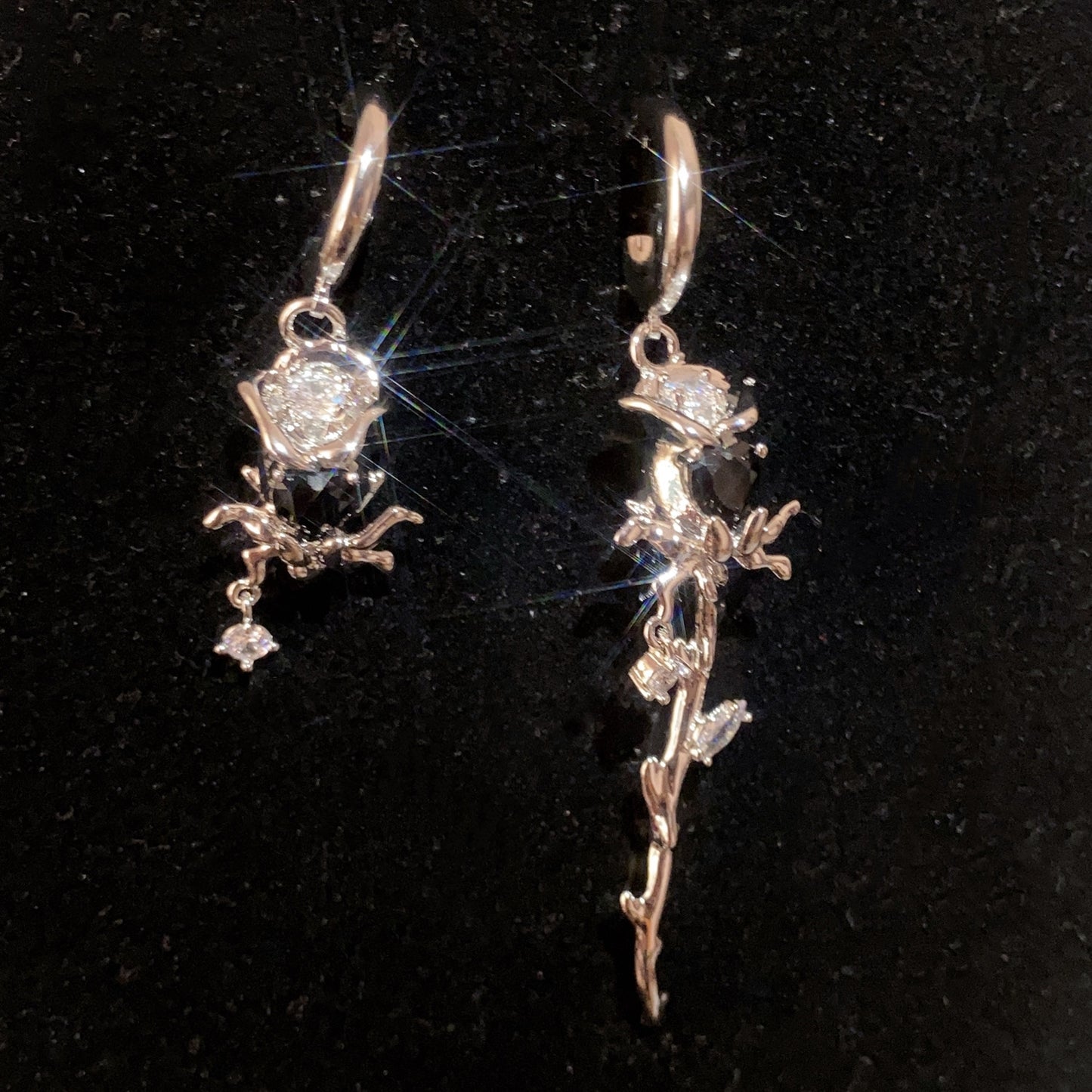 New asymmetric rose studded earrings cool